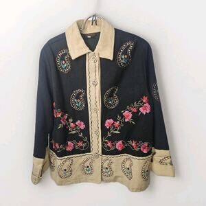 Vintage Passion Boho Artsy Patchwork Cropped Lined Jacket Large Cottage